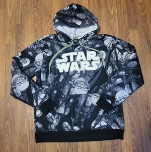 Men's Star Wars Yoda Hoodie Pullover Large Graphic All Over Print Sweatshirt C51